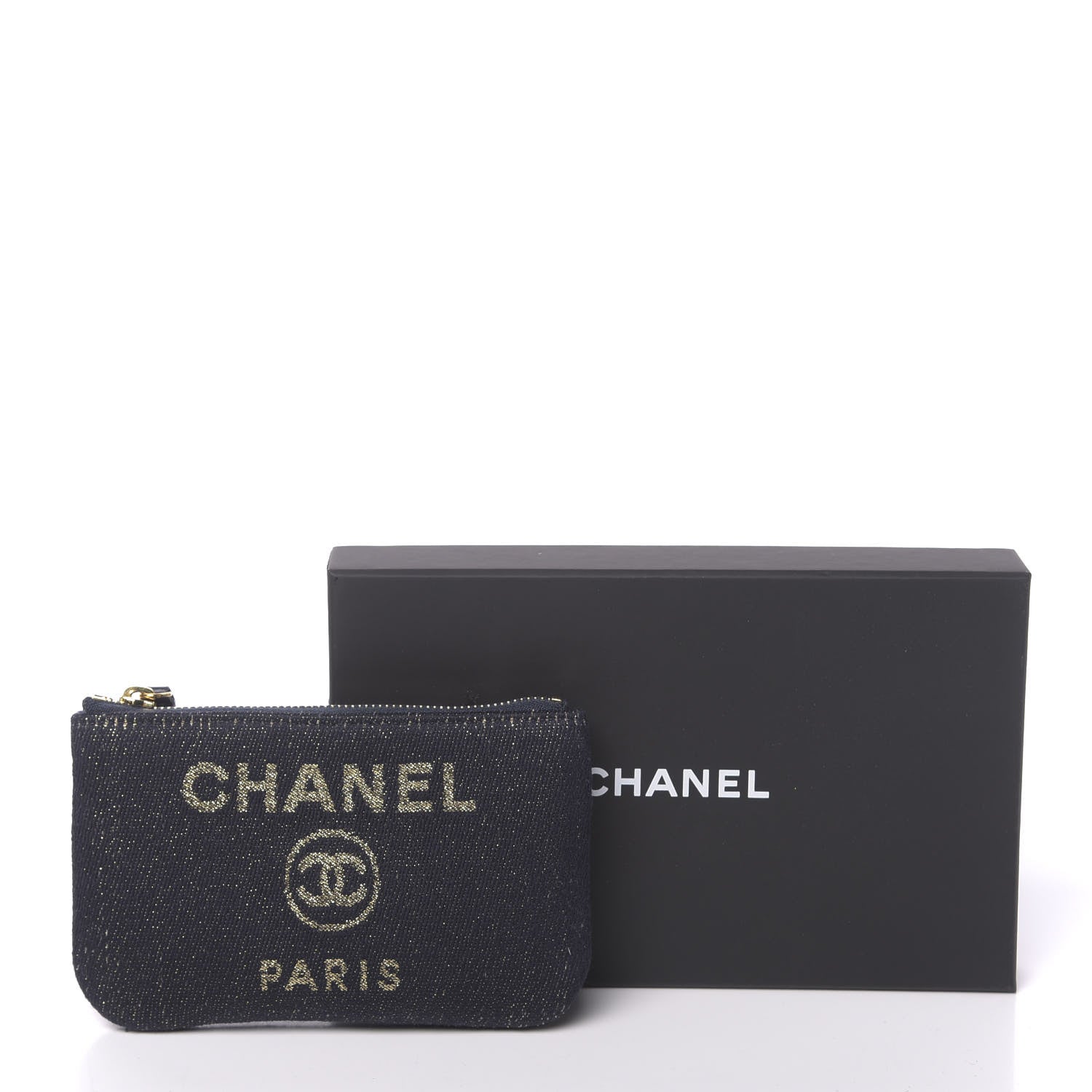 Chanel Lurex Canvas Deauville Cosmetic Pouch Navy Blue Gold 8 of 8