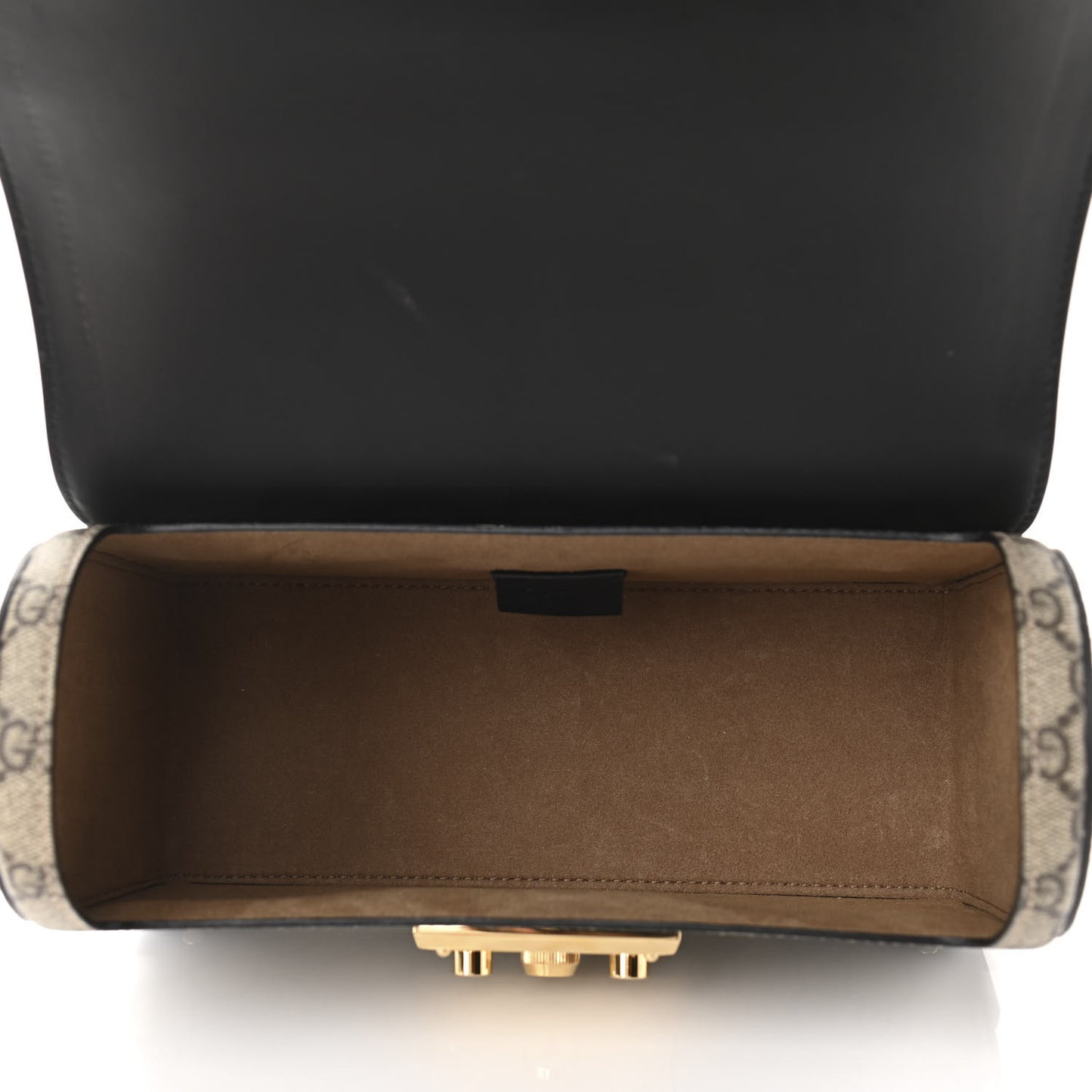 GG Supreme Monogram Small Padlock Bamboo Shoulder Bag Beige Black Cuir
