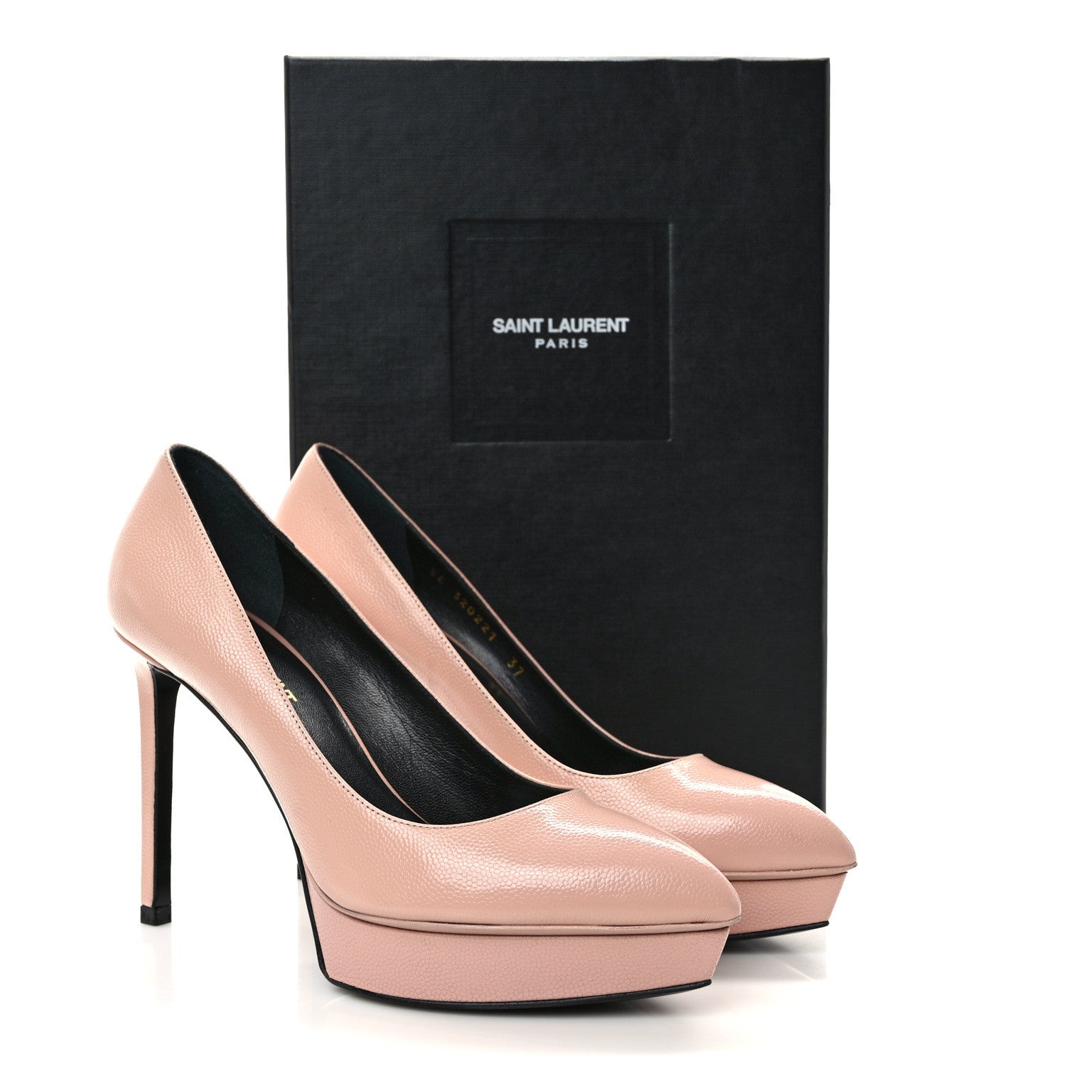 Saint Laurent Pebbled Patent Calfskin Janis 105 Platform Pumps 37 Dusty Rose 9 of 9