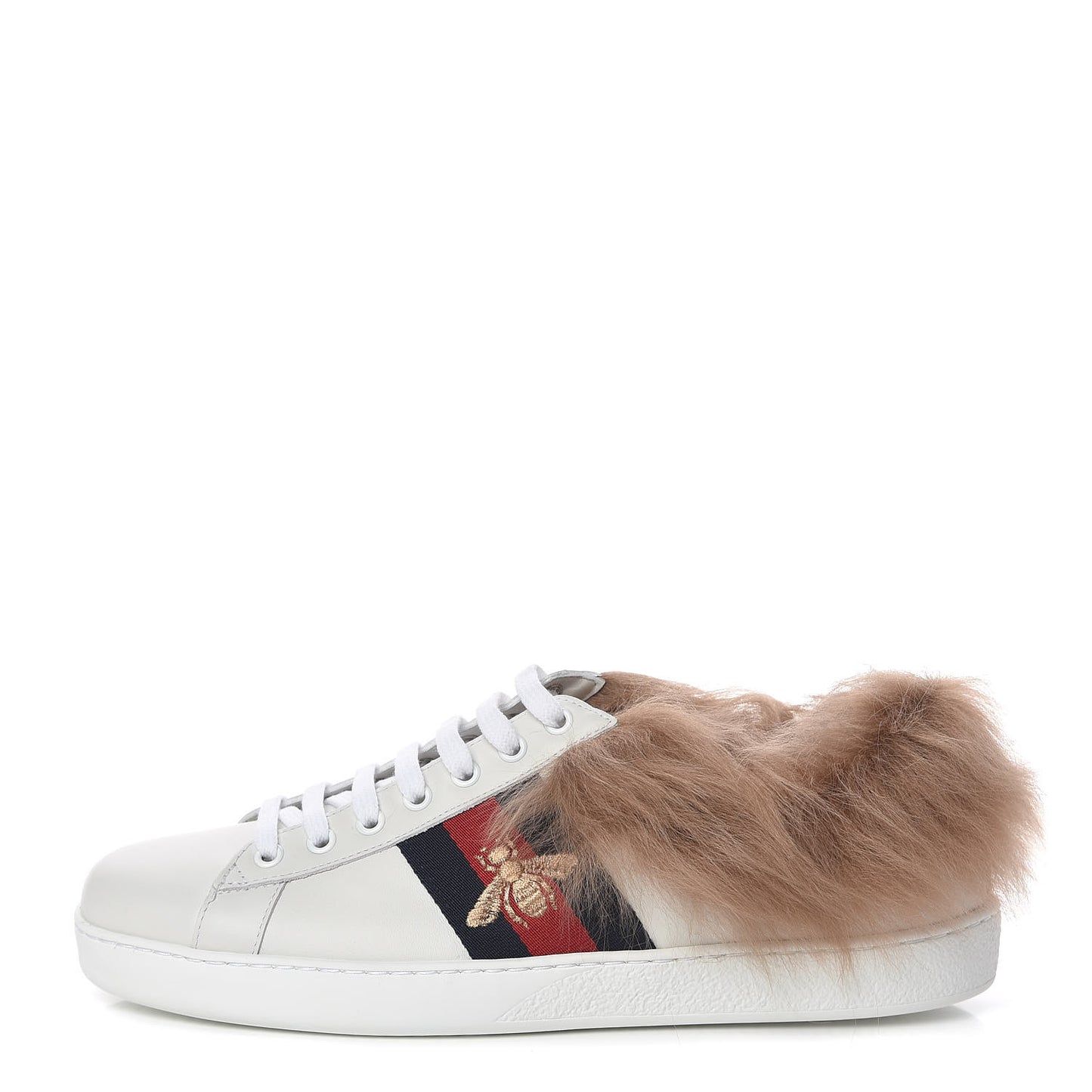 Calfskin Wool Web Bee Embroidered Mens Ace Sneakers 8 White