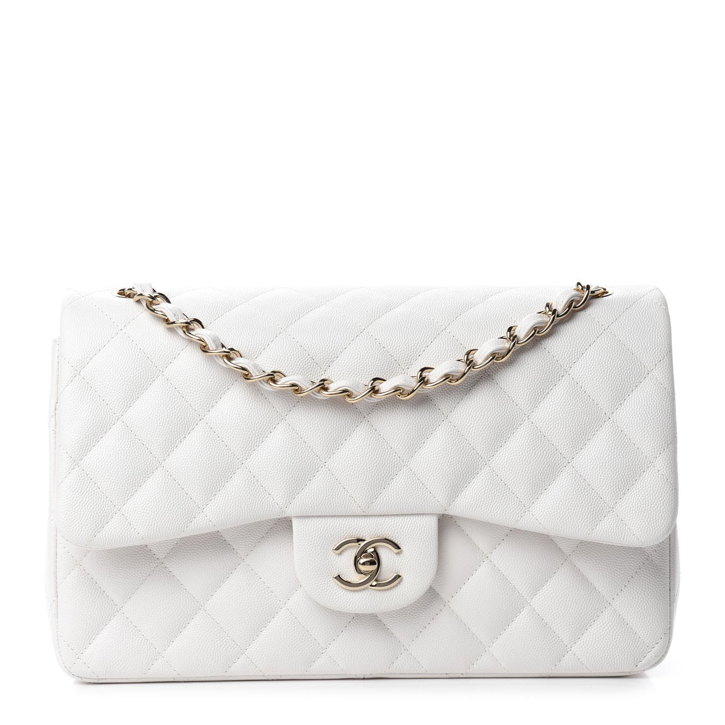 Caviar Quilted Jumbo Double Flap White