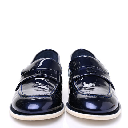 Chanel Patent CC Moccasin Loafers 39 Navy 2 of 12