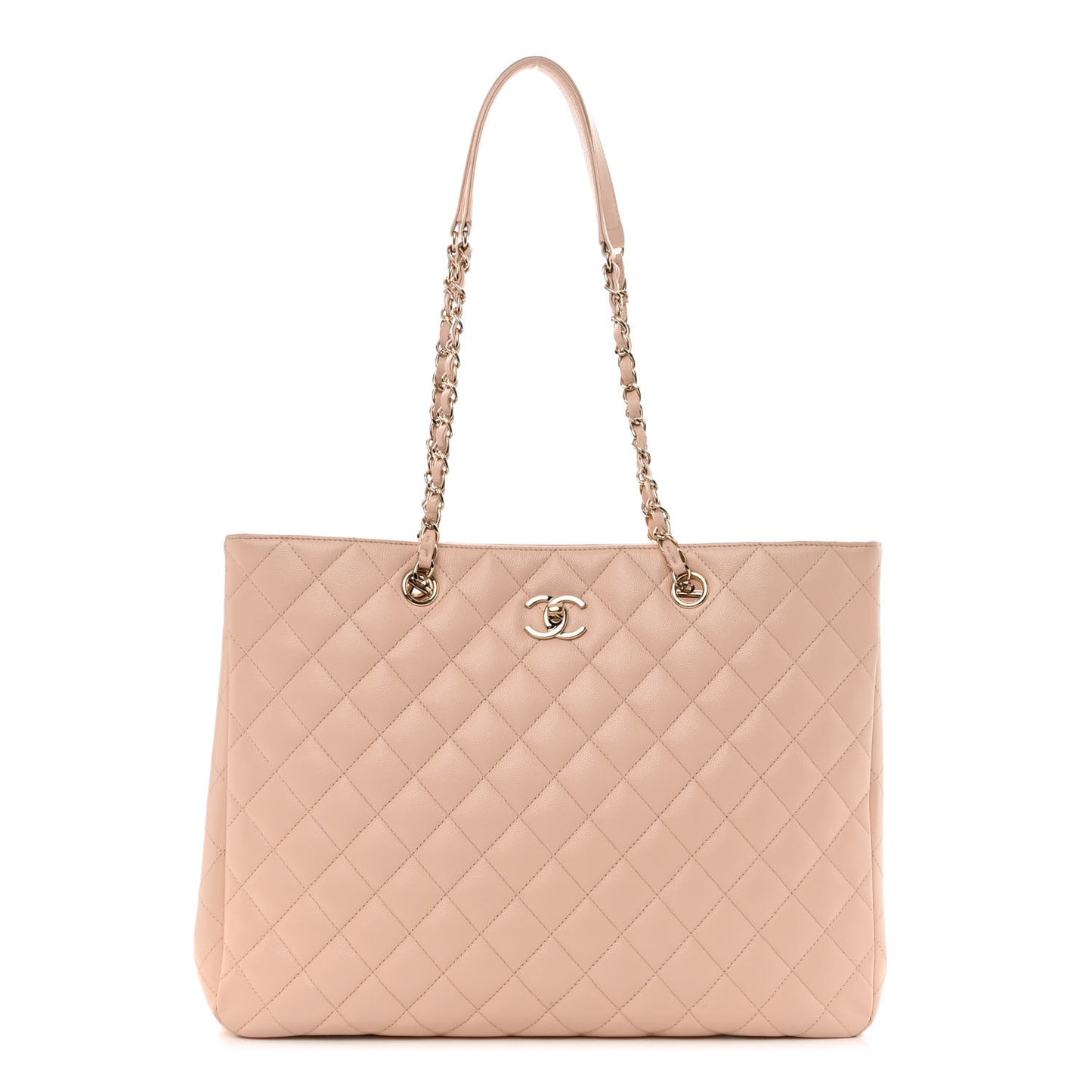 Caviar Quilted Large Classic Shopping Tote Light Beige
