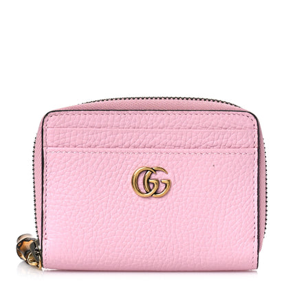 Gucci Piuma Calfskin Bamboo Double G Zip Card Case Sugar Pink 1 of 9