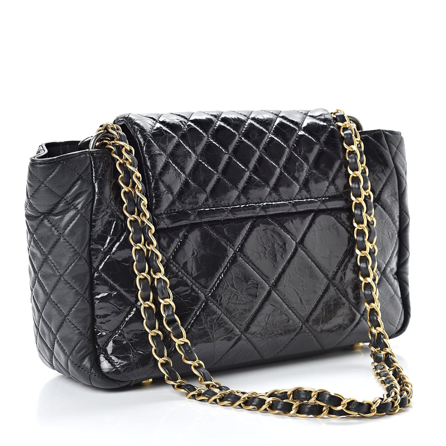 Glazed Crinkled Calfskin Medium East West Flap Black