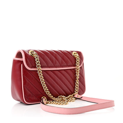 Gucci Azalea Calfskin Enamel Matelasse Diagonal Small Torchon GG Marmont Shoulder Bag New Cherry Red Wild Rose 3 of 10