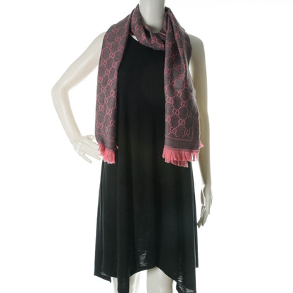 Gucci Wool Jacquard GG Monogram Sten Fringe Scarf Graphite Pink 2 of 5