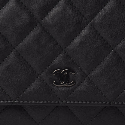 Chanel Crumpled Calfskin Quilted Wallet On Chain WOC So Black 9 of 11