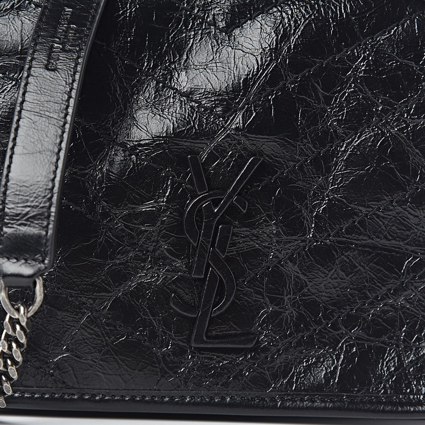 Crinkled Calfskin Matelasse Monogram Niki Chain Wallet Black