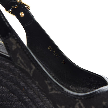 Louis Vuitton Denim Patent Espadrille Wedges 38 Black 6 of 9