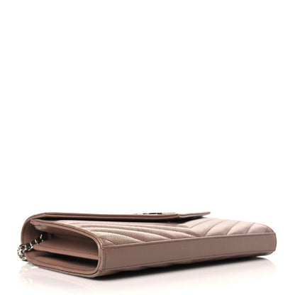 Saint Laurent Grain De Poudre Matelasse Chevron Monogram Chain Wallet Light Taupe 4 of 10