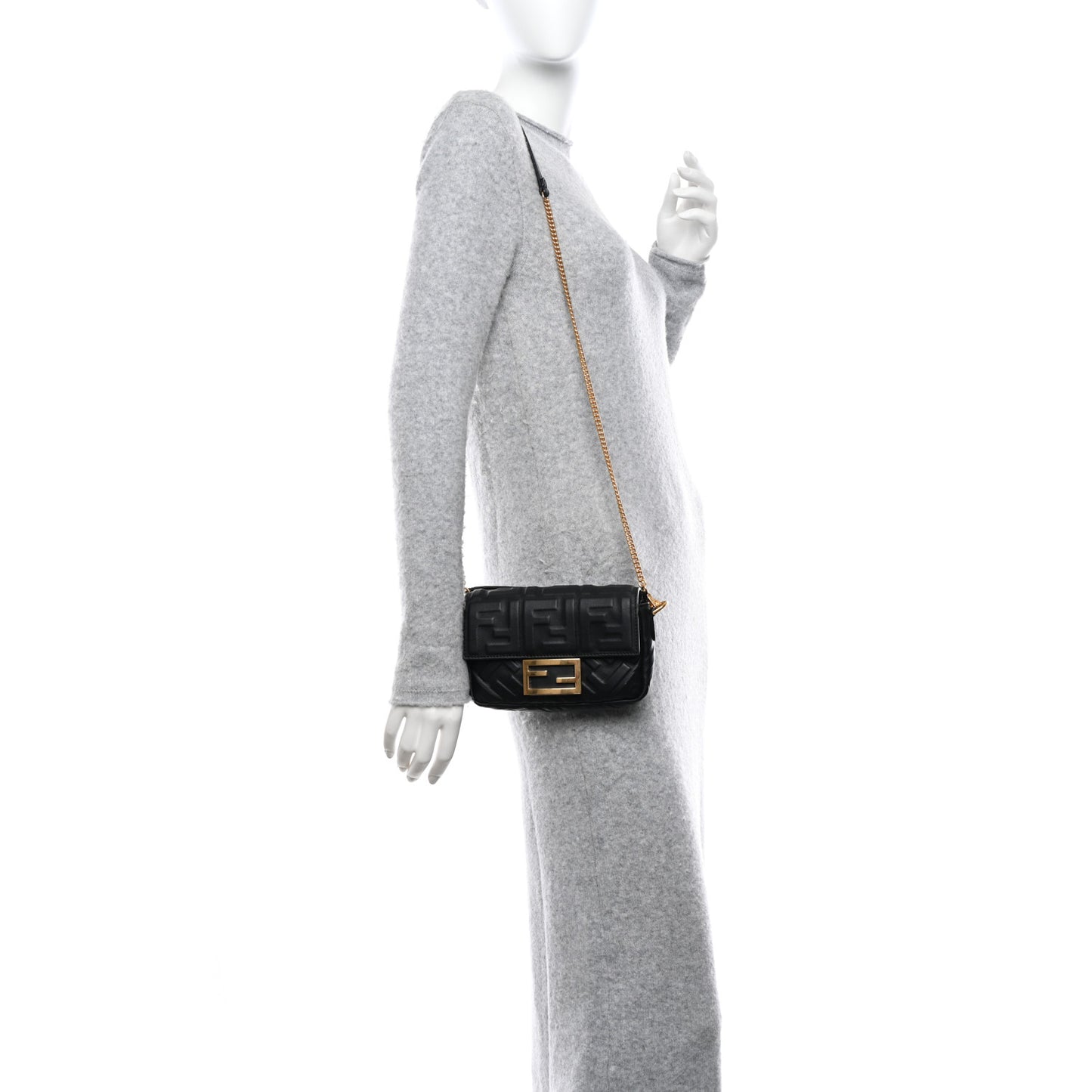 Nappa FF 1974 Embossed Mini Baguette Black