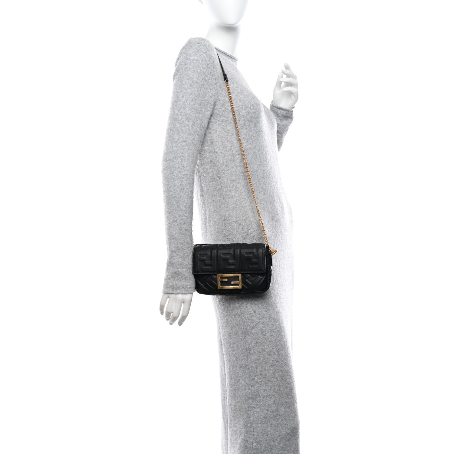 Fendi Nappa FF 1974 Embossed Mini Baguette Black 2 of 10