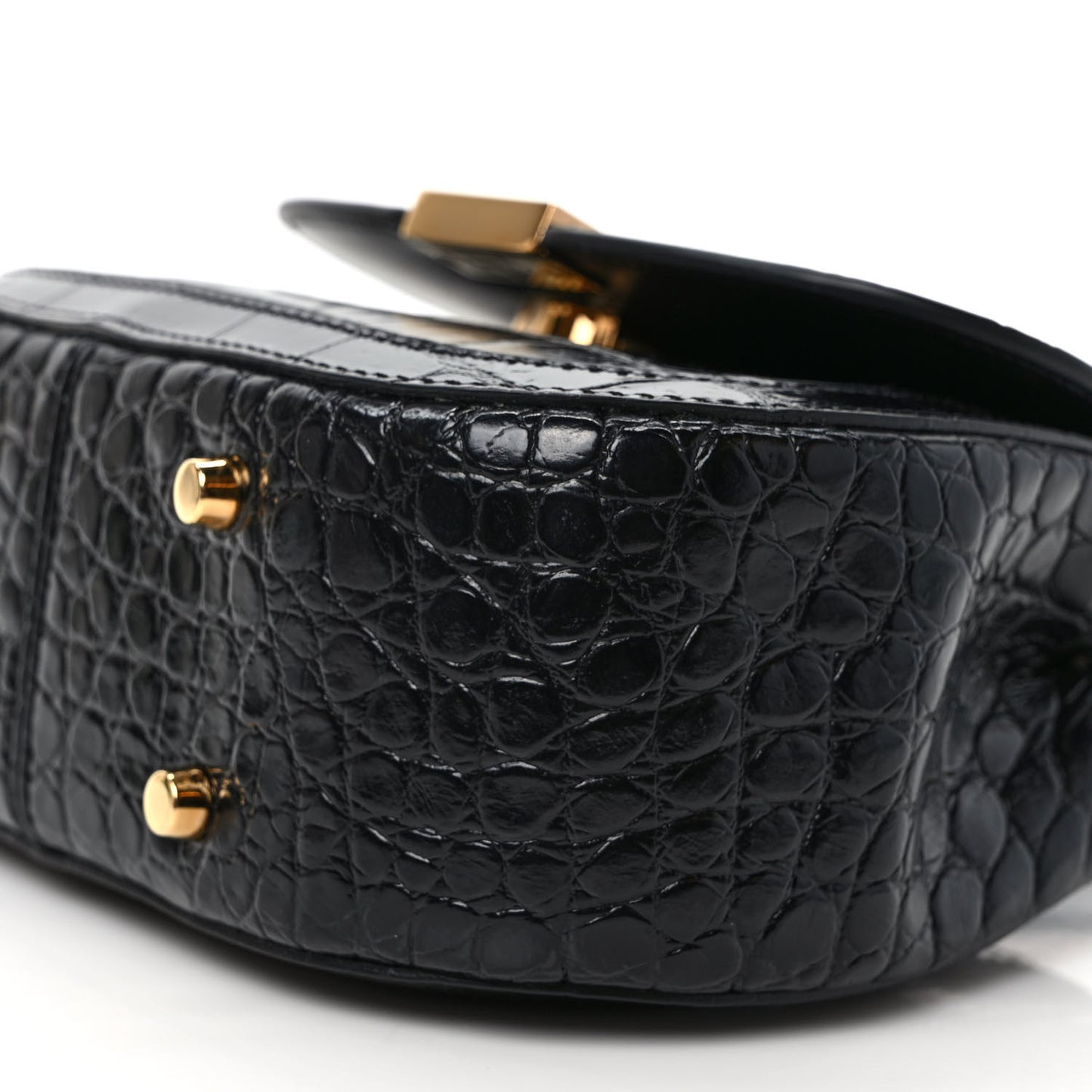 Calfskin Crocodile Embossed Greca Goddess Mini Top Handle Bag Black