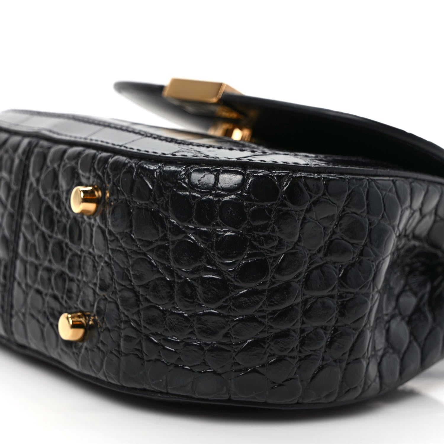 Versace Calfskin Crocodile Embossed Greca Goddess Mini Top Handle Bag Black 8 of 9