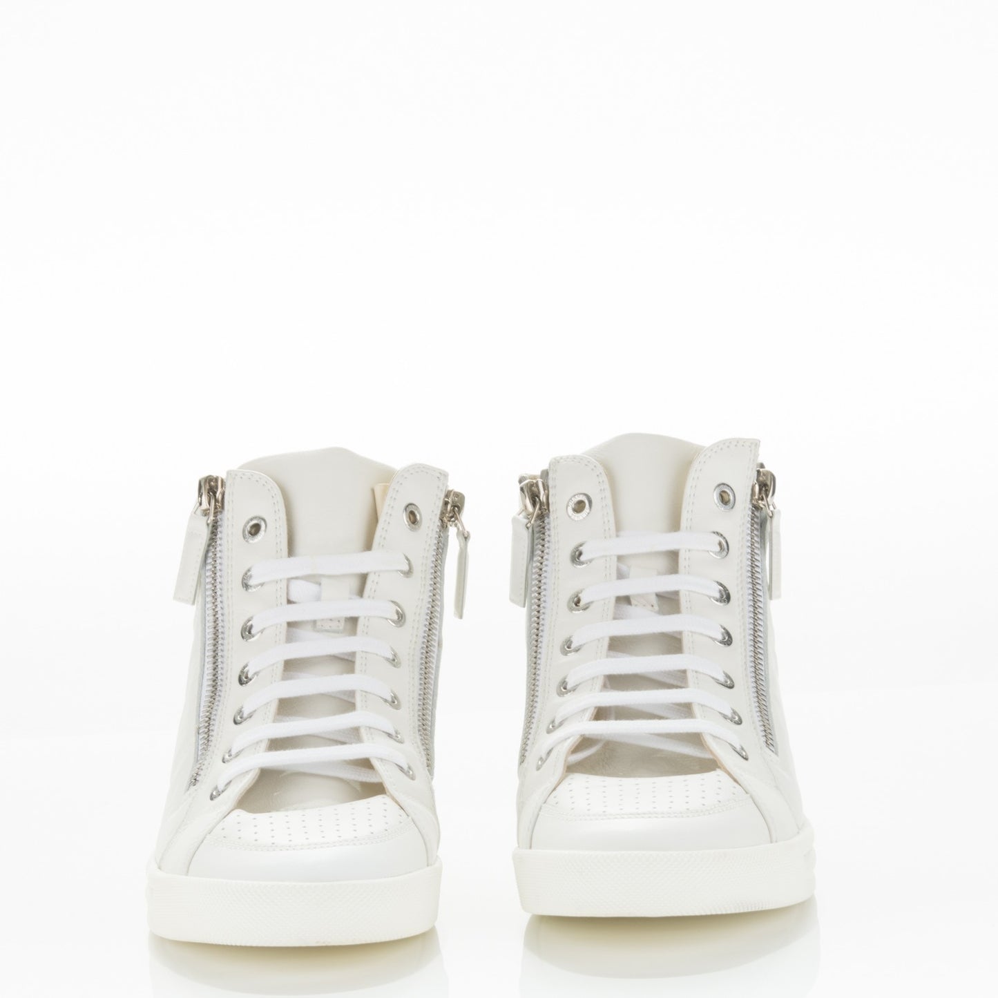 Calfskin High Top CC Sneakers 37 White