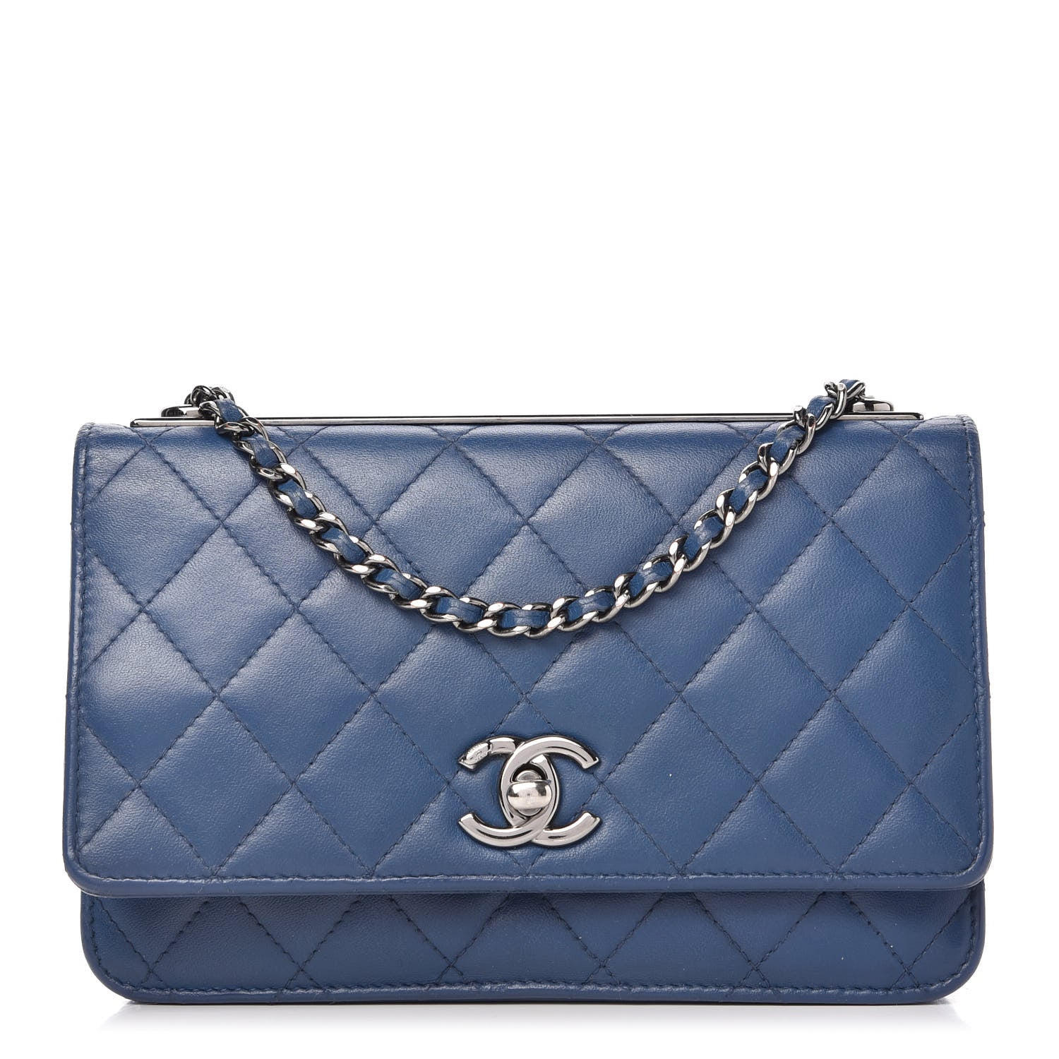Chanel Lambskin Quilted Trendy CC Wallet On Chain WOC Blue 1 of 14