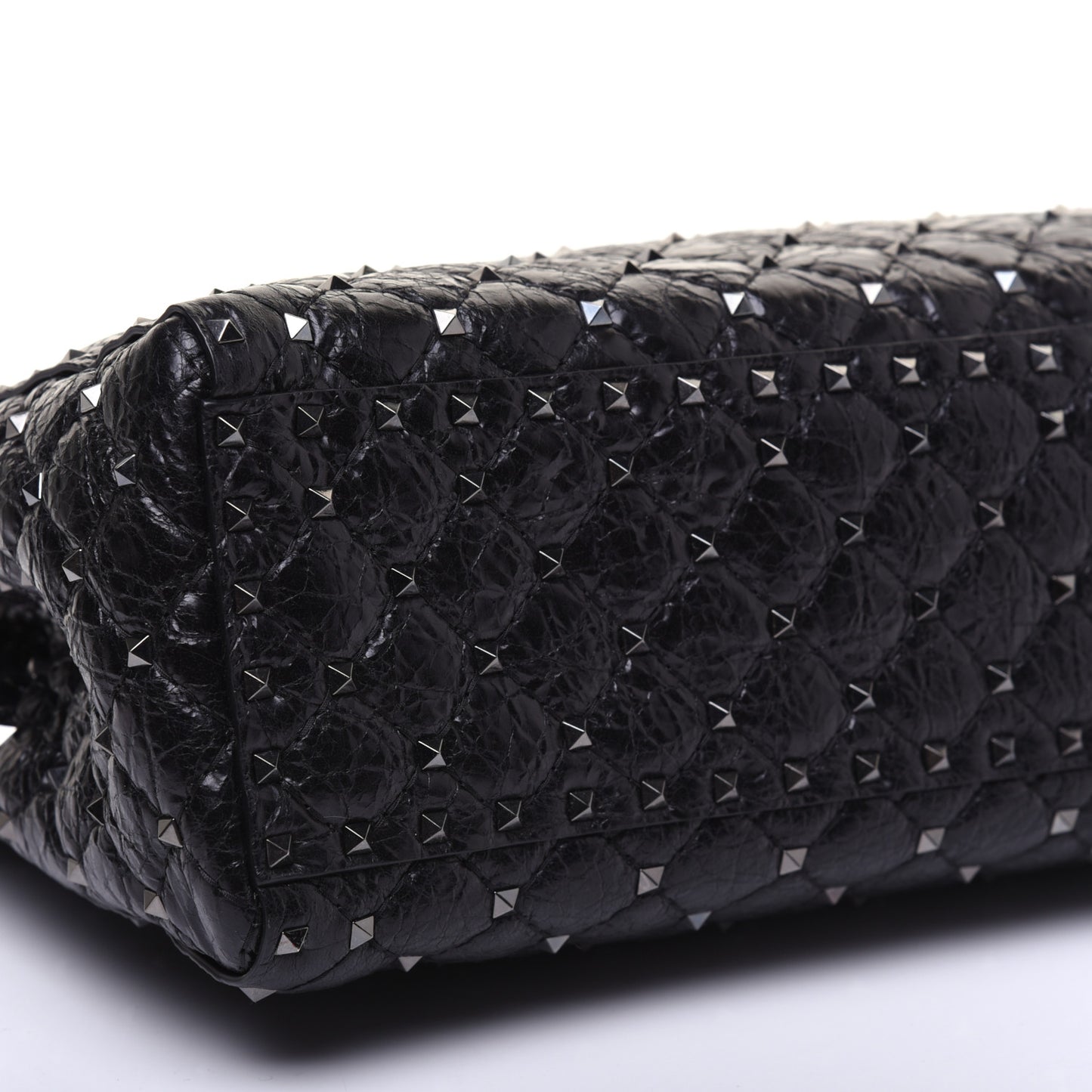 Craquele Nappa Rockstud Spike Shoulder Tote Black