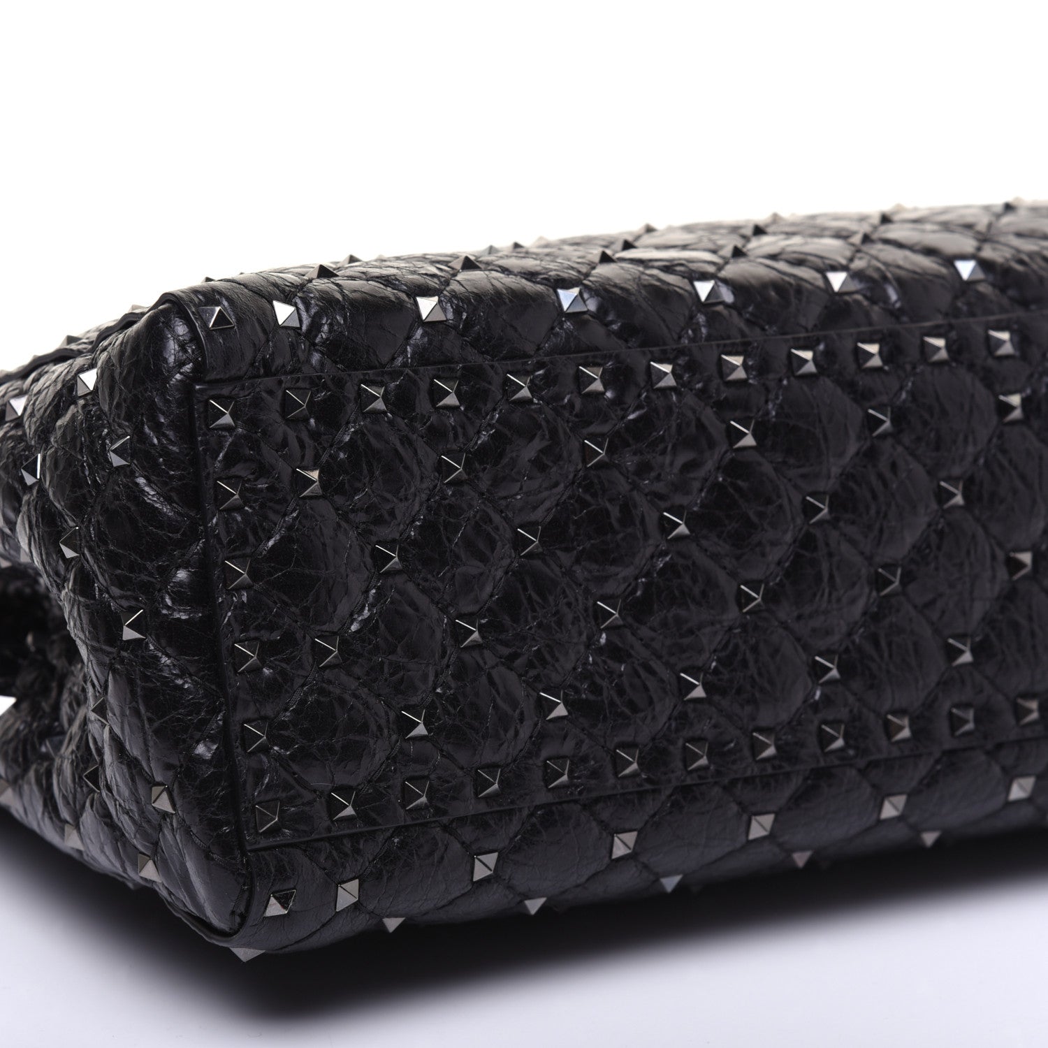 Valentino Garavani Craquele Nappa Rockstud Spike Shoulder Tote Black 8 of 14