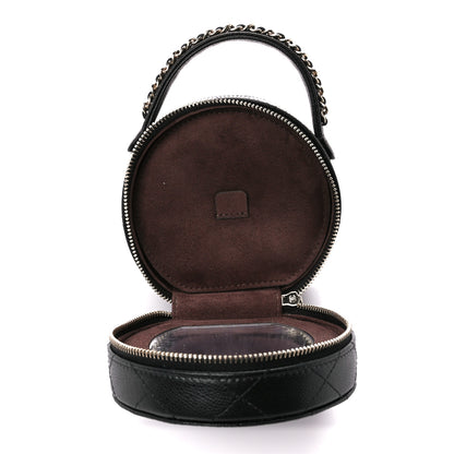 Chanel Caviar Quilted Round Top Handle Jewelry Case With Chain Black 5 of 13