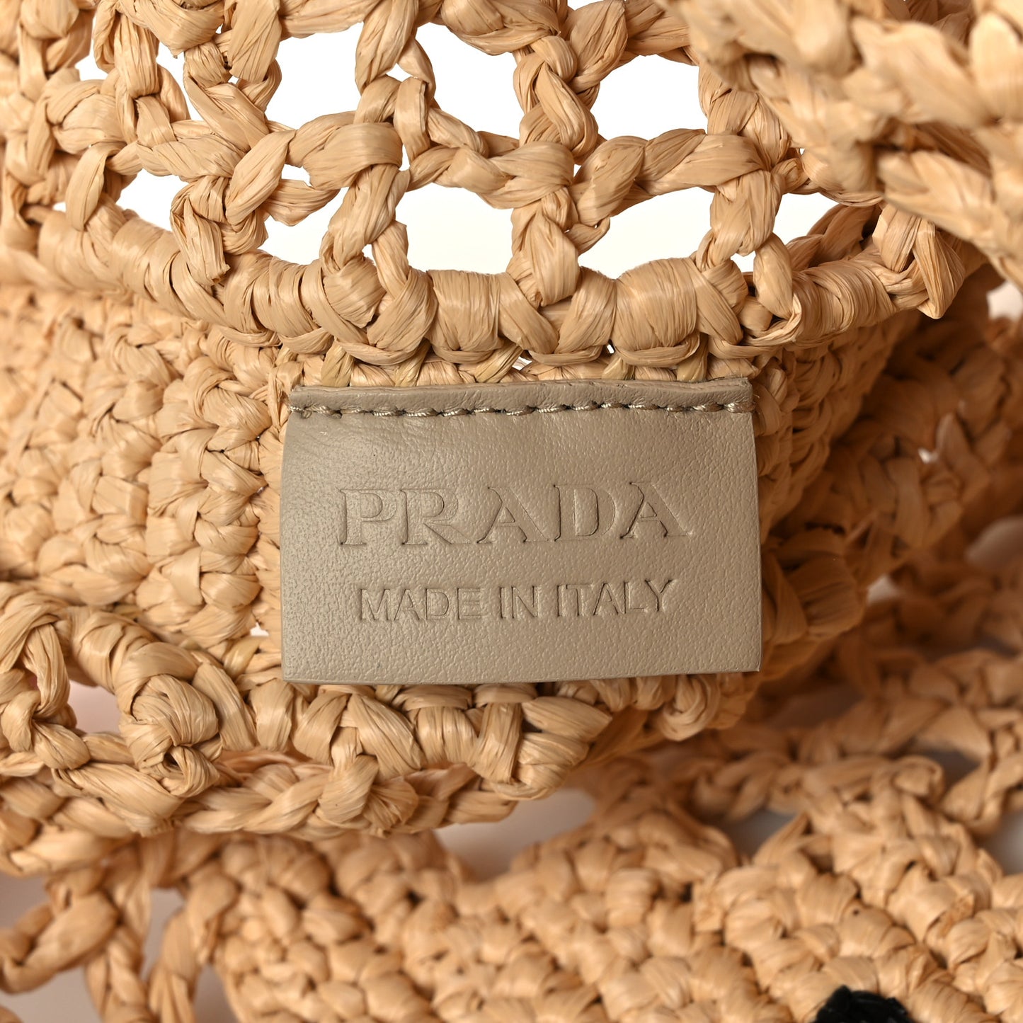 Yarn Raffia Effect Crochet Logo Embroidered Tote Bag Naturale