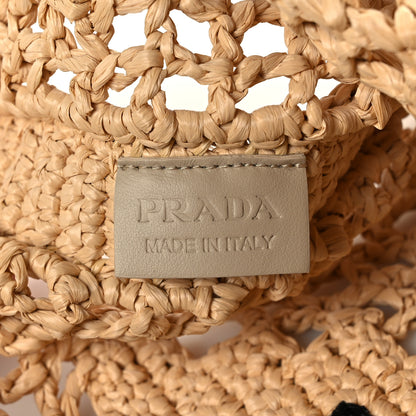 Prada Yarn Raffia Effect Crochet Logo Embroidered Tote Bag Naturale 8 of 10