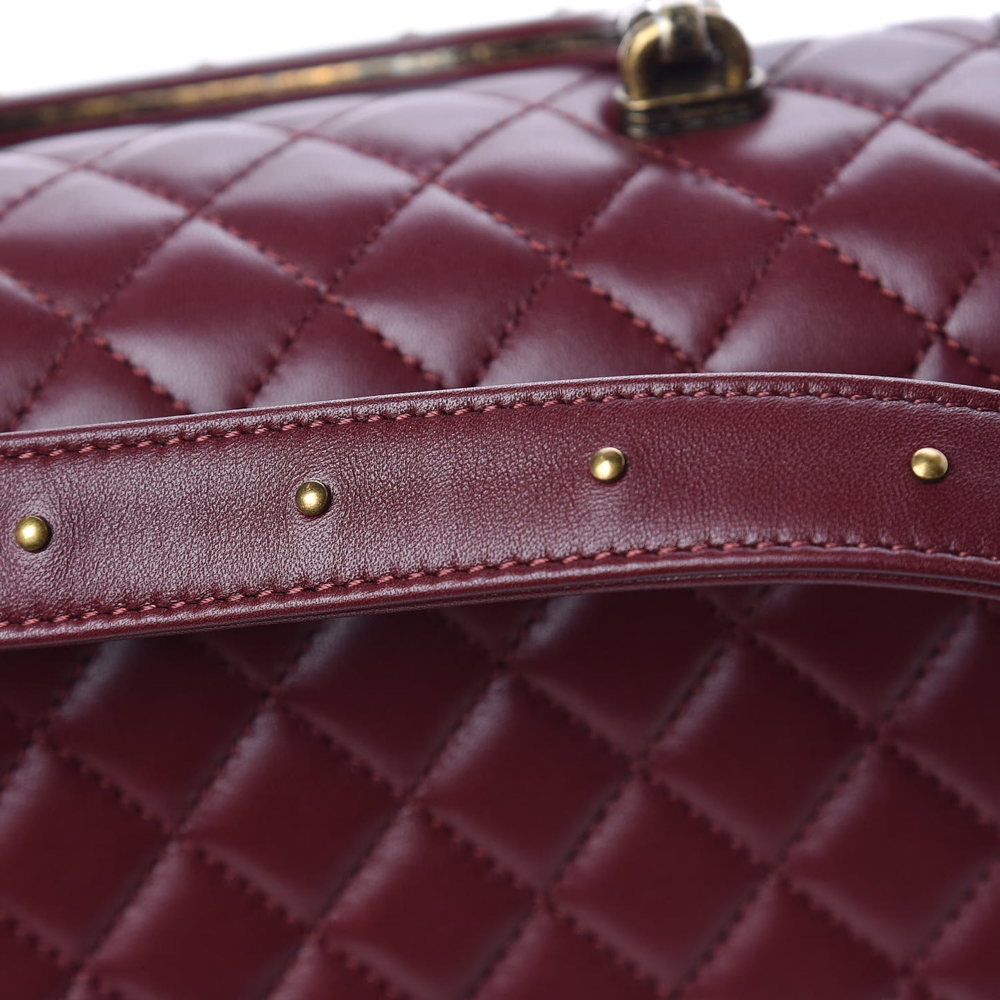Lambskin Quilted Medium Boy Studded Handle Flap Burgundy Gold