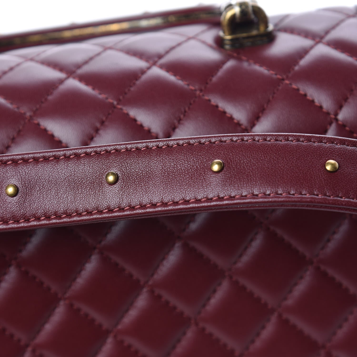 Chanel Lambskin Quilted Medium Boy Studded Handle Flap Burgundy Gold 16 of 26