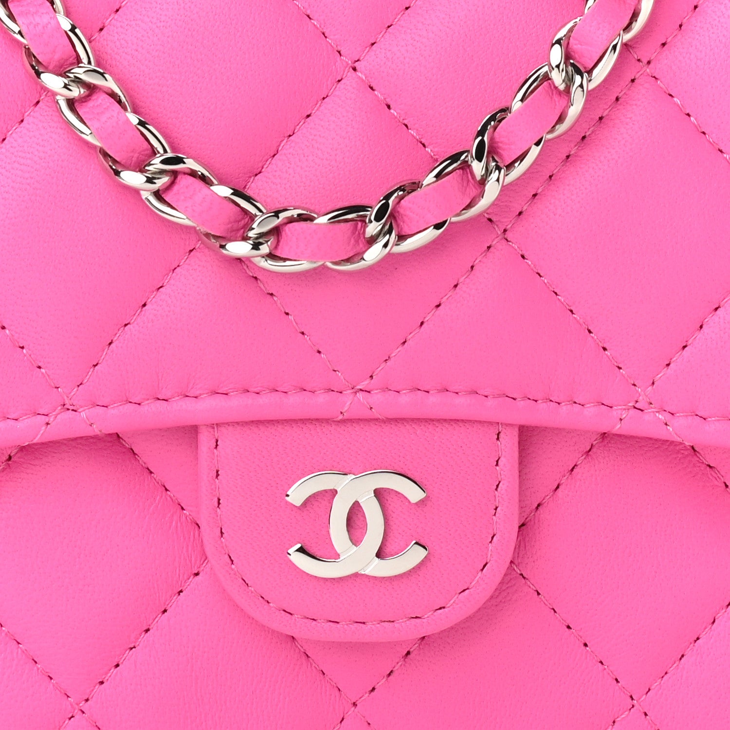 Chanel Lambskin Quilted Flap Phone Holder With Chain Neon Pink 10 of 14