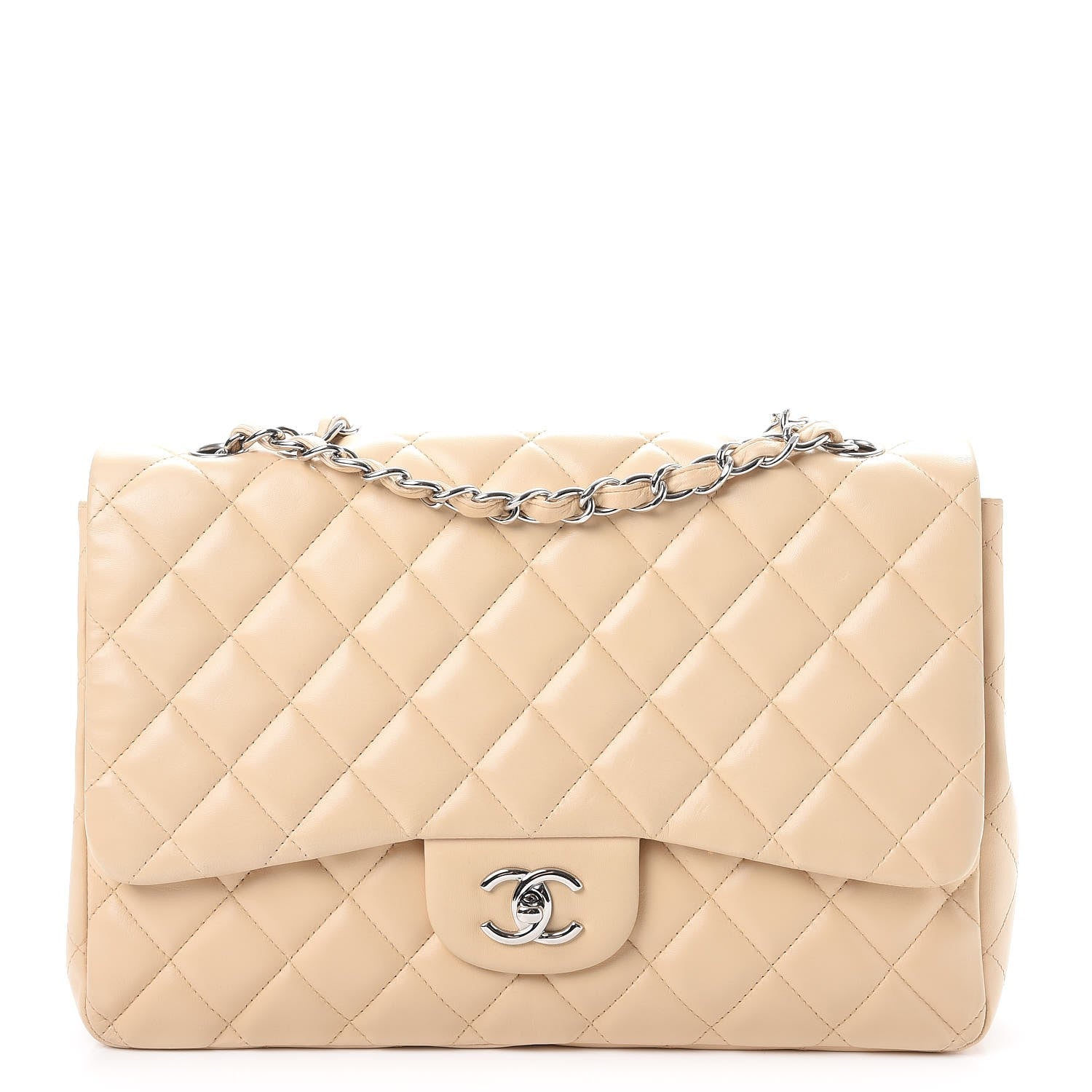Chanel Lambskin Quilted Jumbo Single Flap Beige 1 of 13