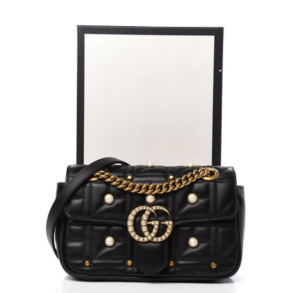 Gucci Calfskin Matelasse Studded Mini Pearly GG Marmont Shoulder Bag Black 13 of 13