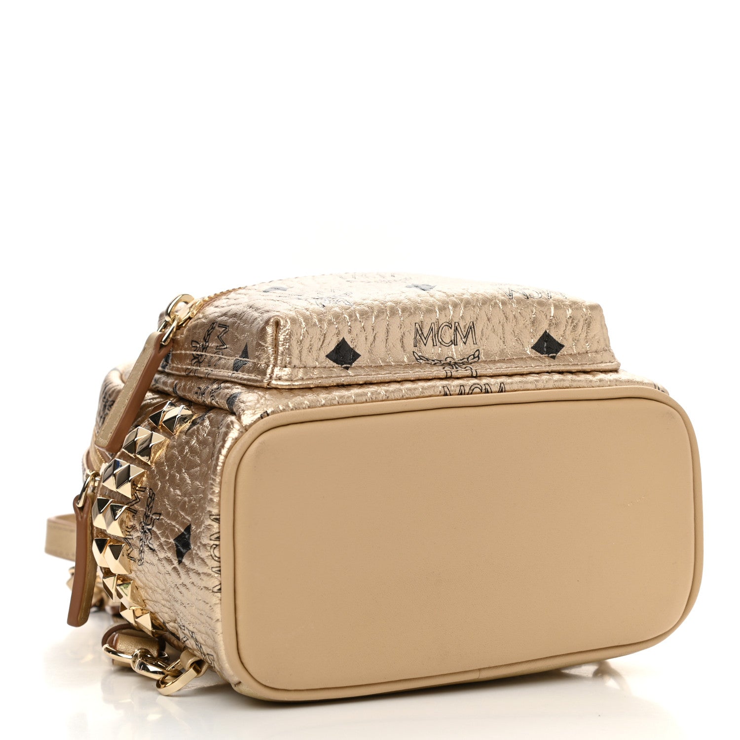 MCM Visetos Side Stud X-Mini Stark Backpack Berlin Gold 3 of 8
