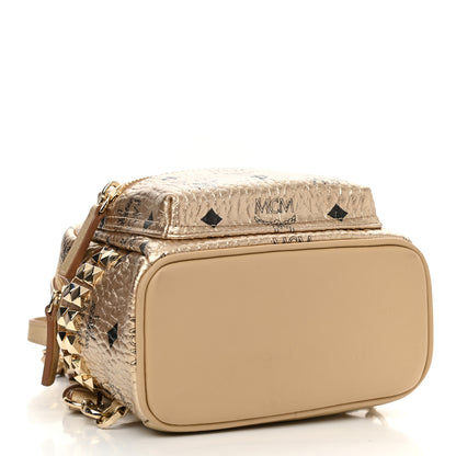 MCM Visetos Side Stud X-Mini Stark Backpack Berlin Gold 3 of 8