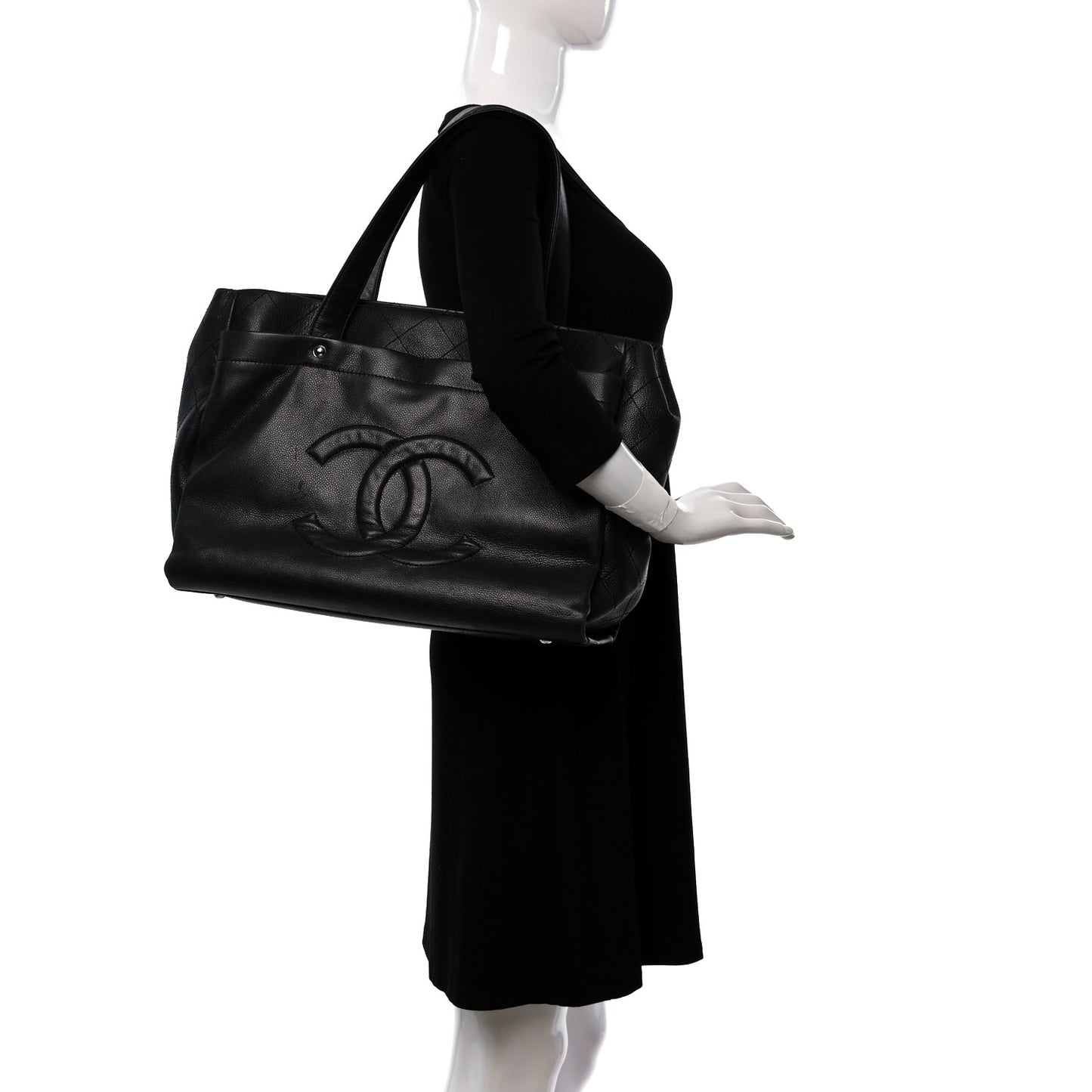 Caviar Stitched CC Shopper Tote Black