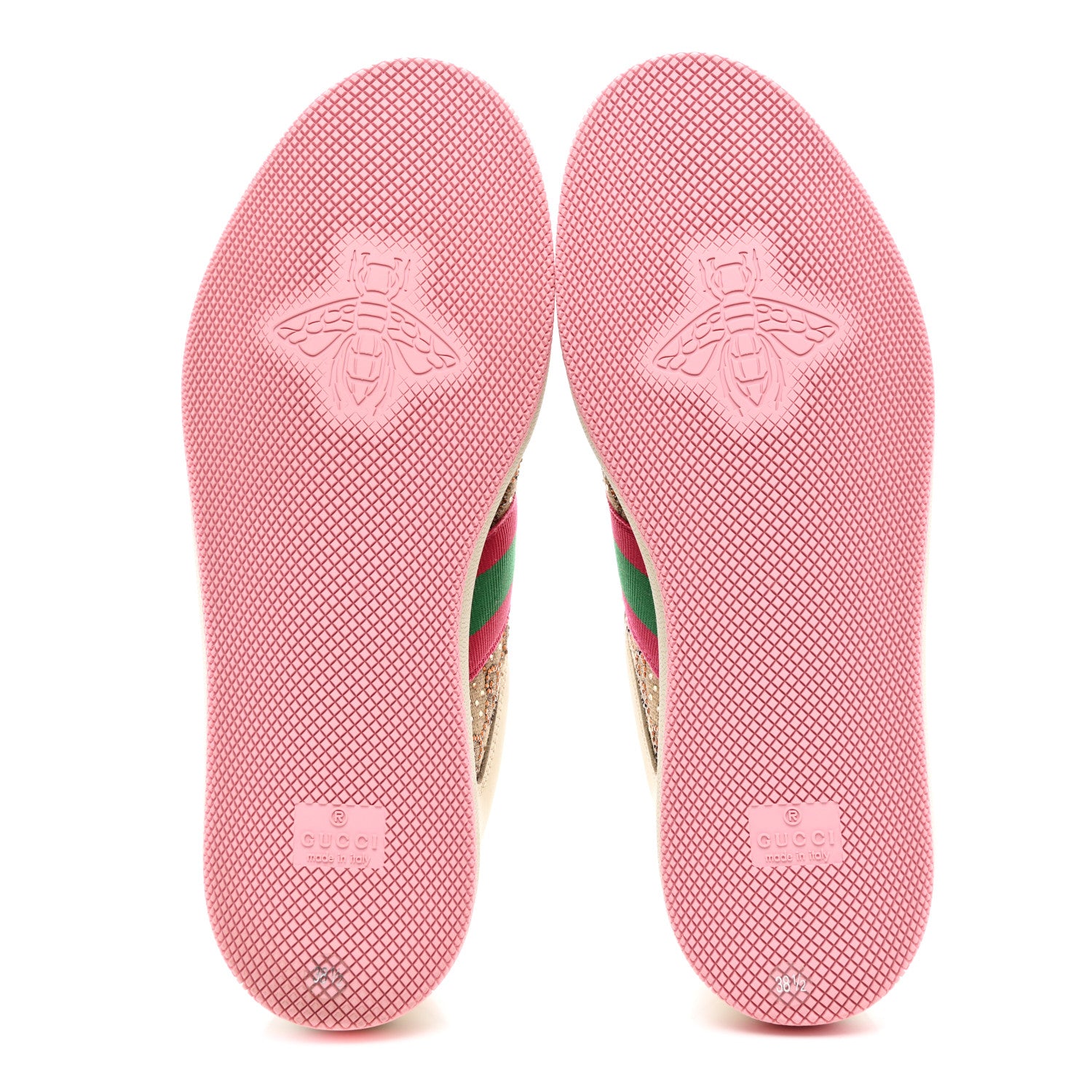 Gucci Calfskin GG Supreme Crystals Web Screener Sneakers 38.5 Beige Ebony Wild Rose 5 of 9