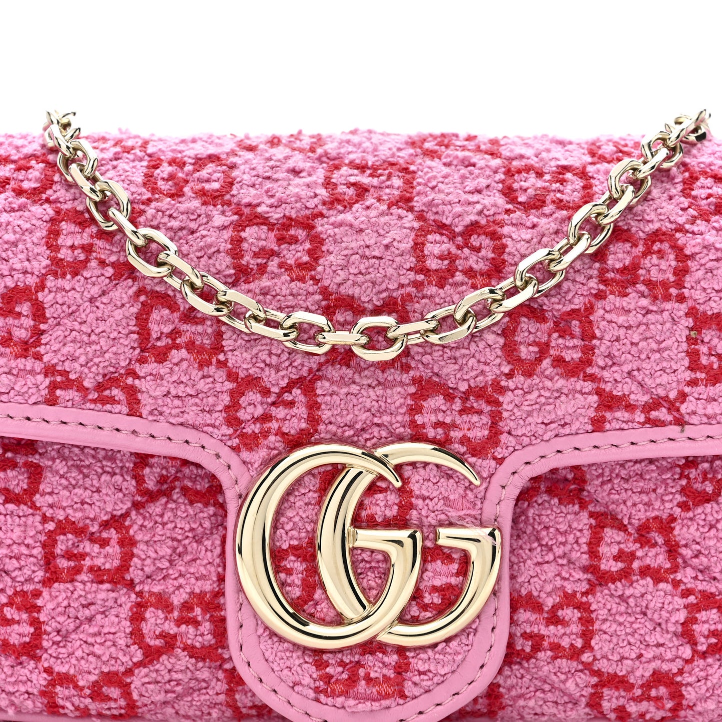 Tweed GG Monogram Mini GG Marmont Shoulder Bag Pink Red