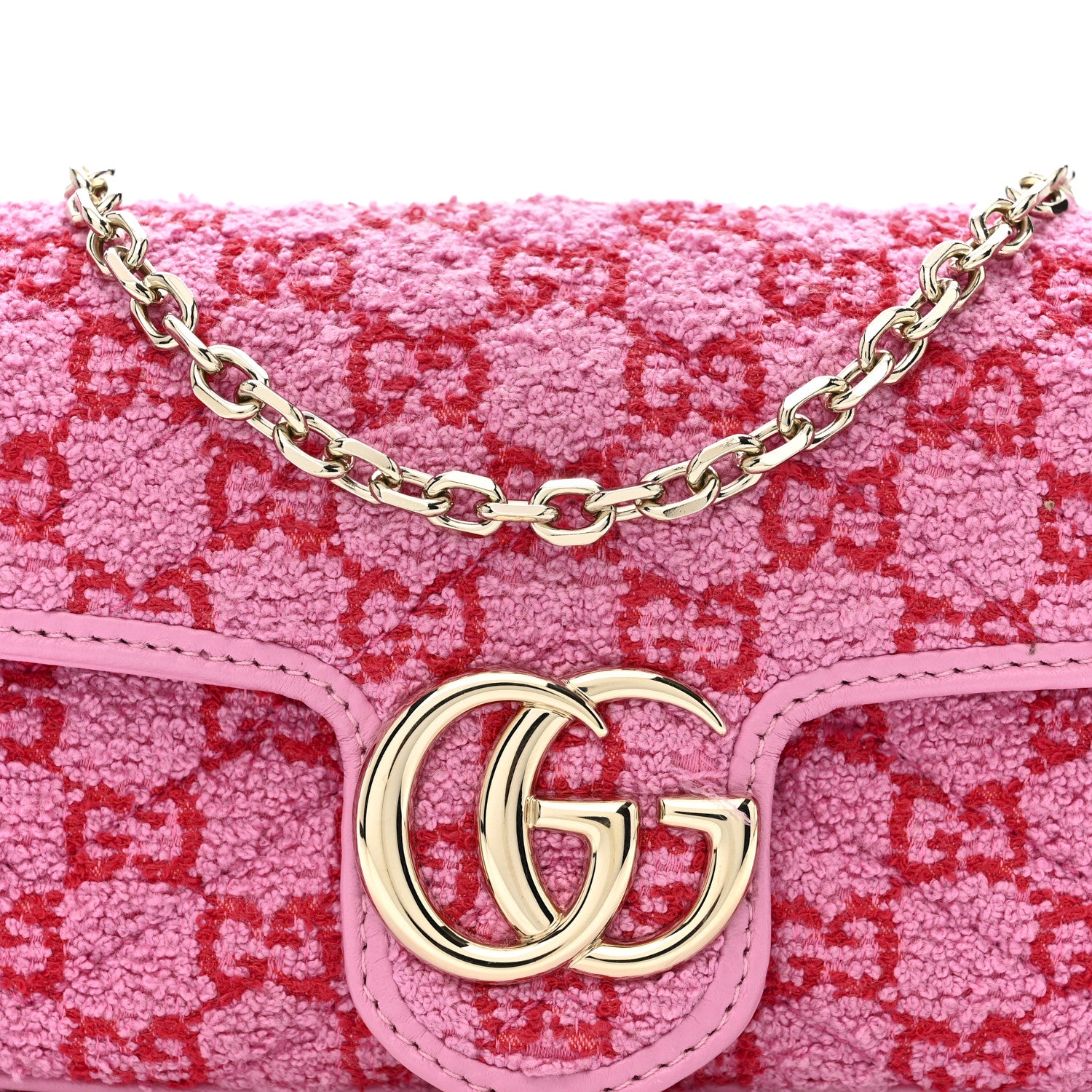 Gucci Tweed GG Monogram Mini GG Marmont Shoulder Bag Pink Red 8 of 11