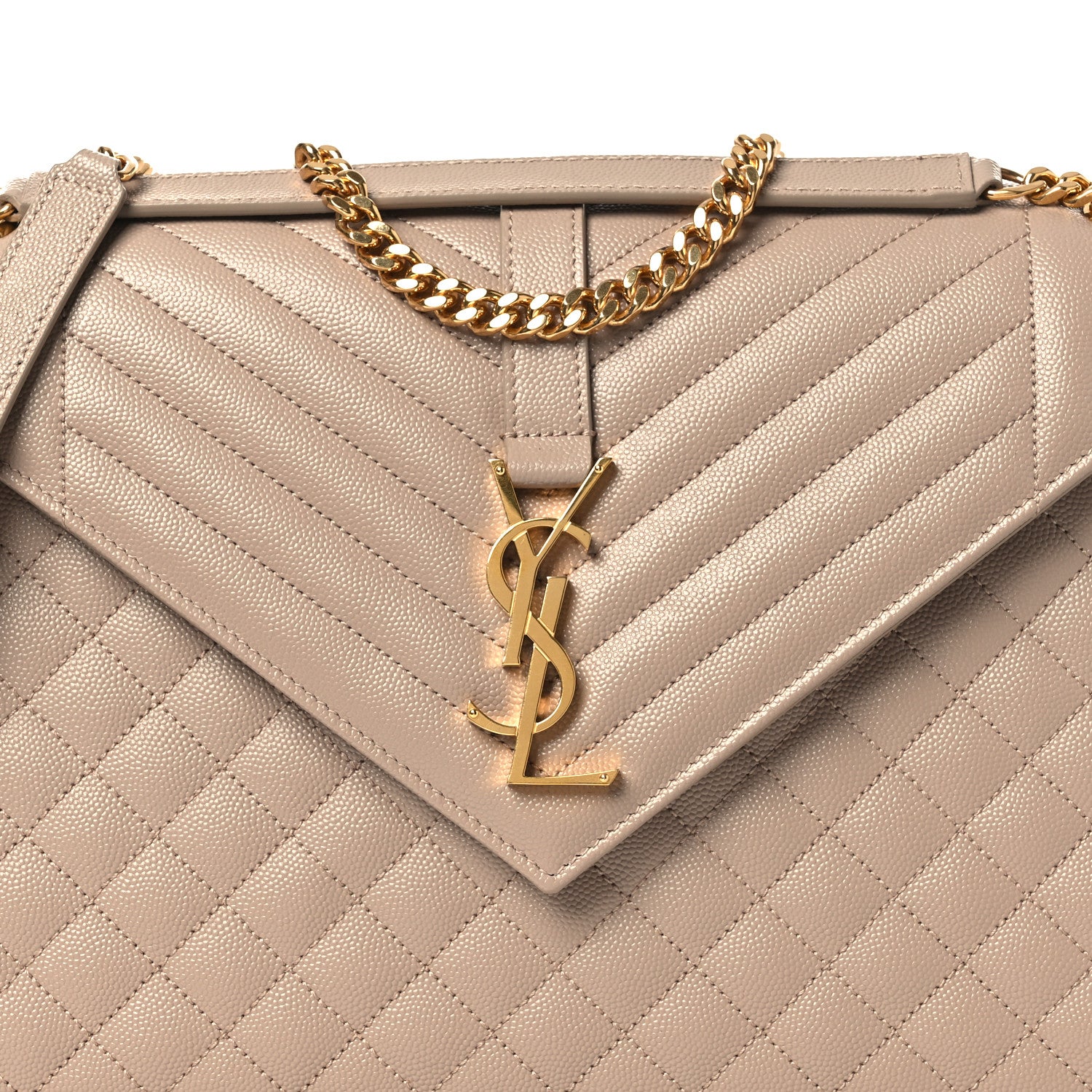 Saint Laurent Grain De Poudre Mixed Matelasse Large Triquilt Monogram Satchel Dark Beige 17 of 19