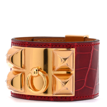 Hermes Shiny Alligator Collier De Chien CDC Bracelet T2 Braise 1 of 6
