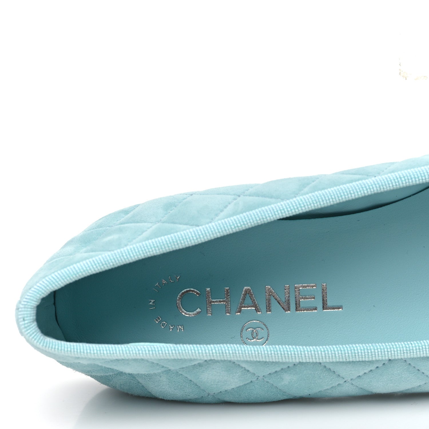 Chanel Suede Calfskin Quilted Cap Toe CC Ballerina Flats 38.5 Light Blue 8 of 9