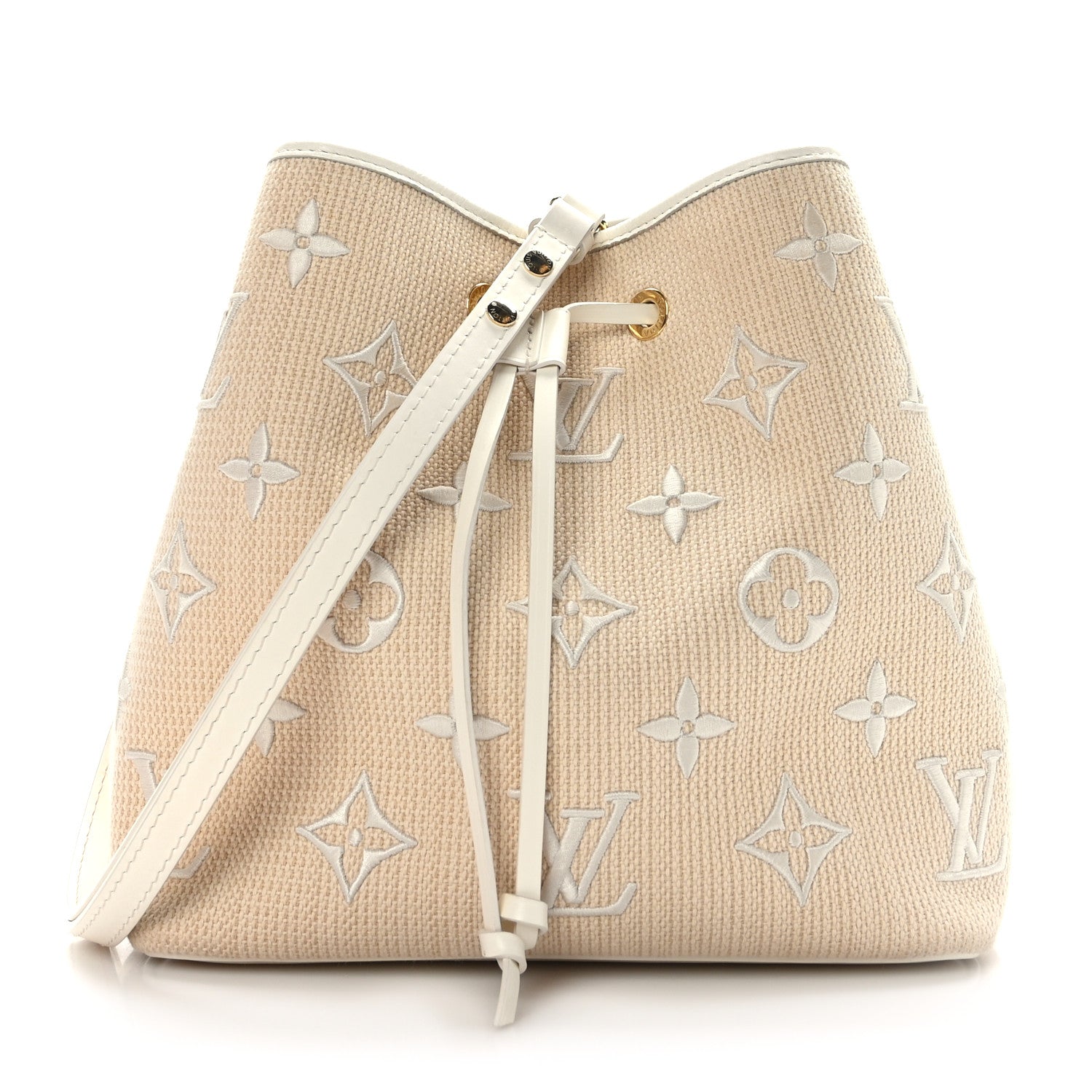 Louis Vuitton Cotton Monogram Embroidered Neonoe MM Beige White 1 of 12