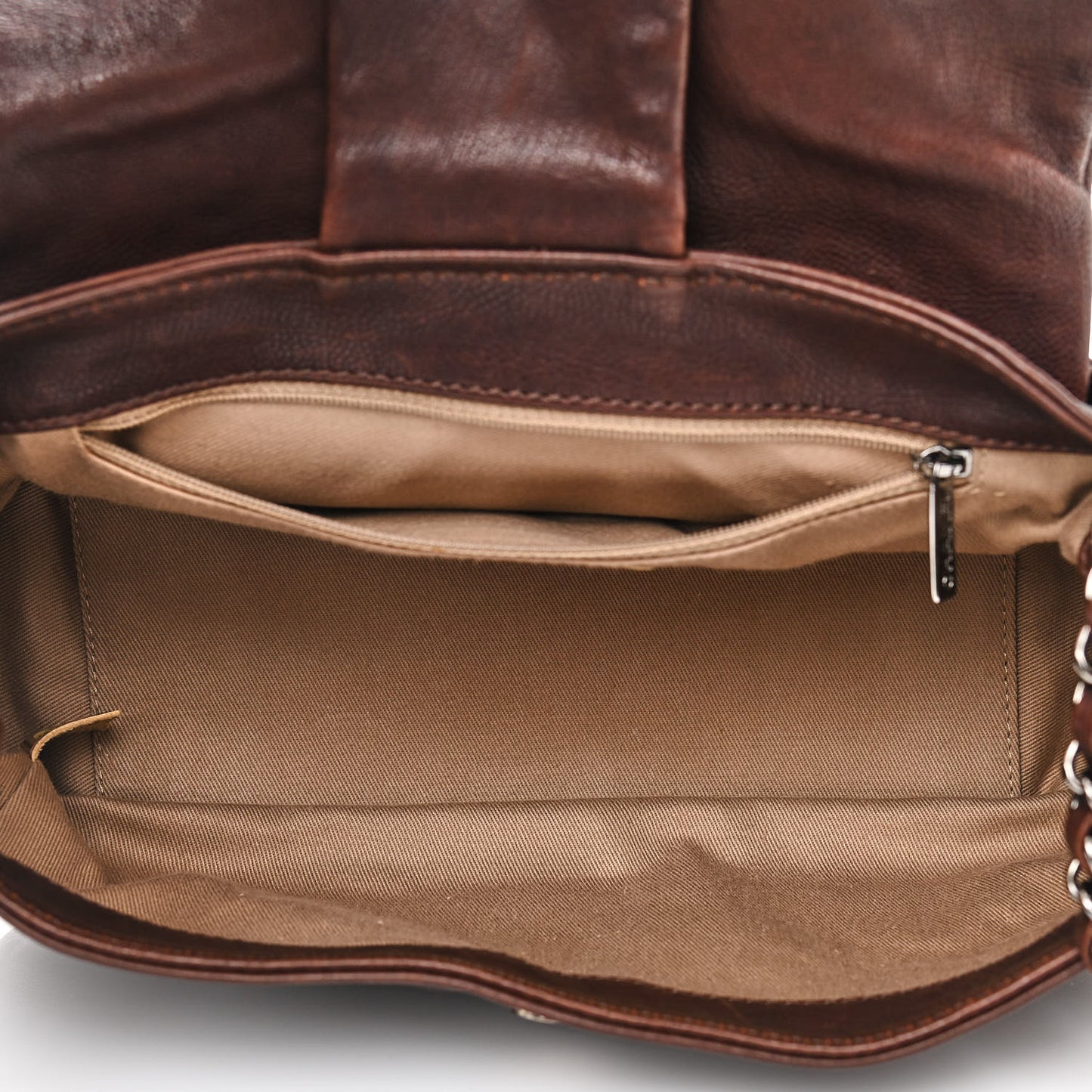 Calfskin Diamond Stitch Accordion Flap Brown