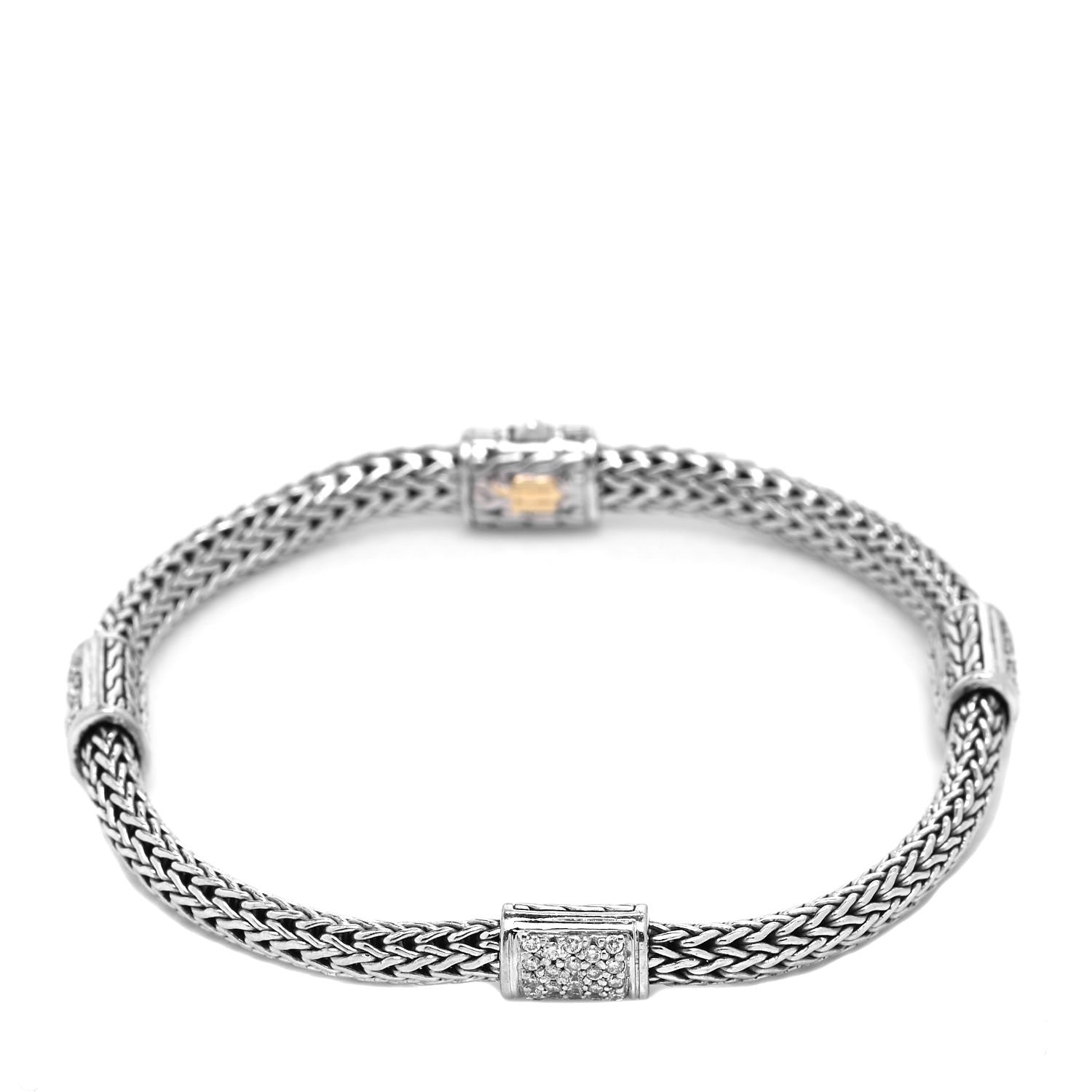 John Hardy Sterling Silver 18K Yellow Gold Diamond Classic Chain Station Bracelet 4 of 5