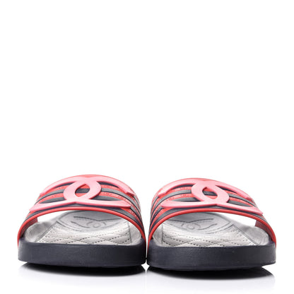 Chanel Rubber CC Flat Slide Sandals 40 Pink Red 3 of 6