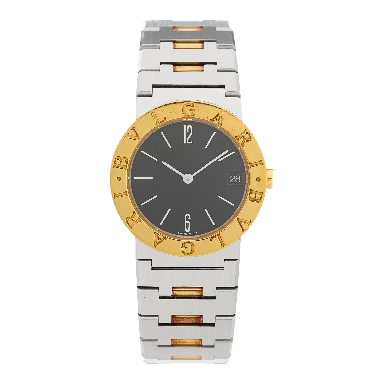 Bulgari Stainless Steel 18K Yellow Gold 30mm Quartz Watch Black 1 of 4