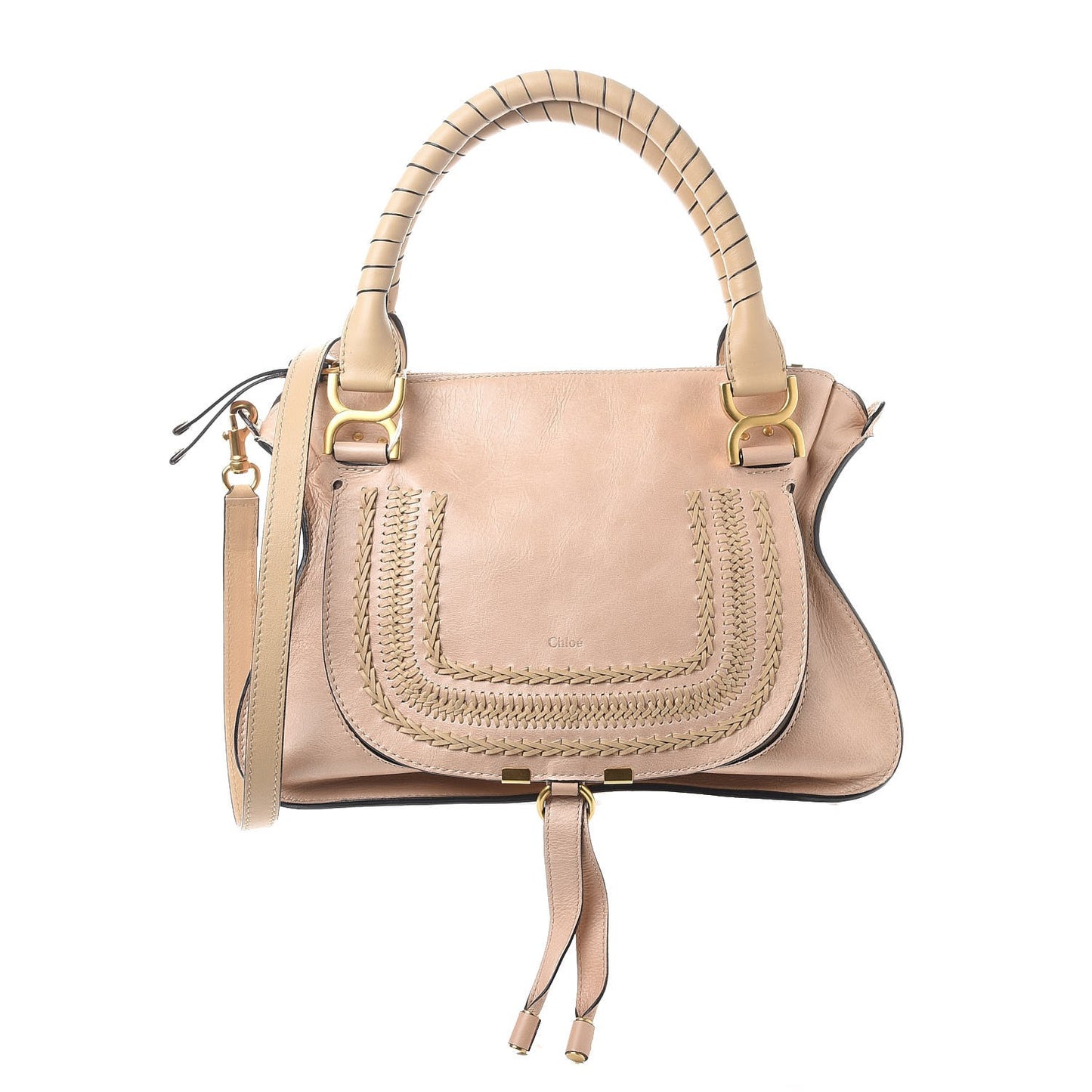 Calfskin Braided Medium Marcie Satchel Powder Beige