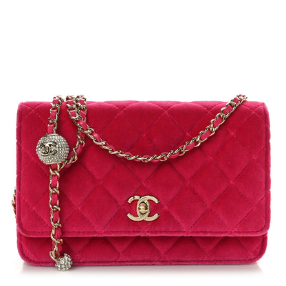 Chanel Velvet Quilted Pearl Crush Wallet On Chain WOC Pink 1 of 10