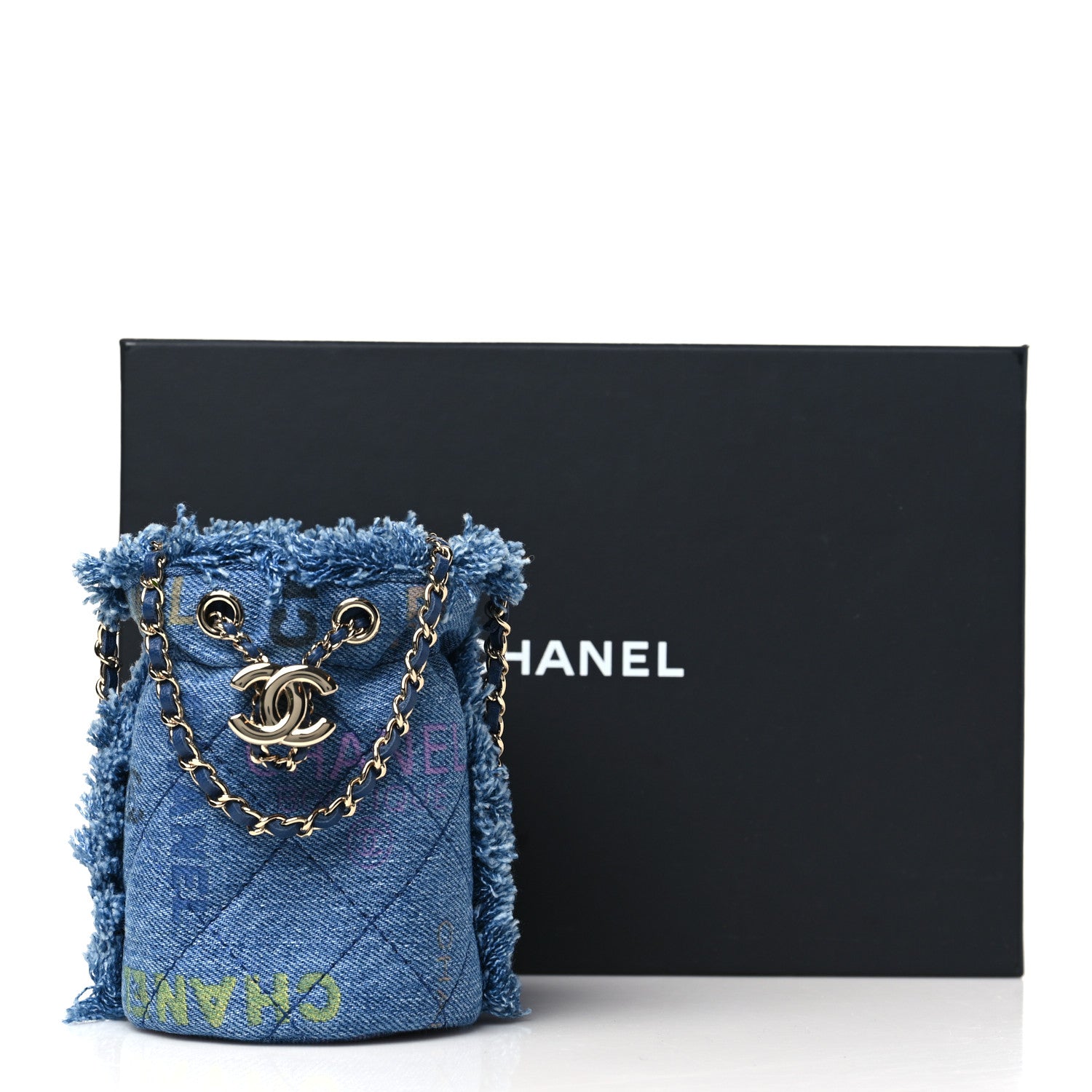 Chanel Denim Quilted Mood Mini Bucket With Chain Blue Multicolor 11 of 11