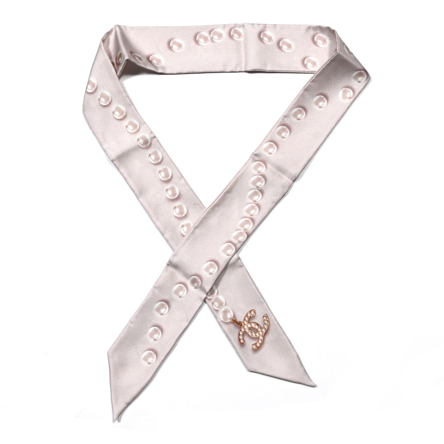 Chanel Silk Pearl CC Slim Bandeau Scarf Ivory 1 of 4