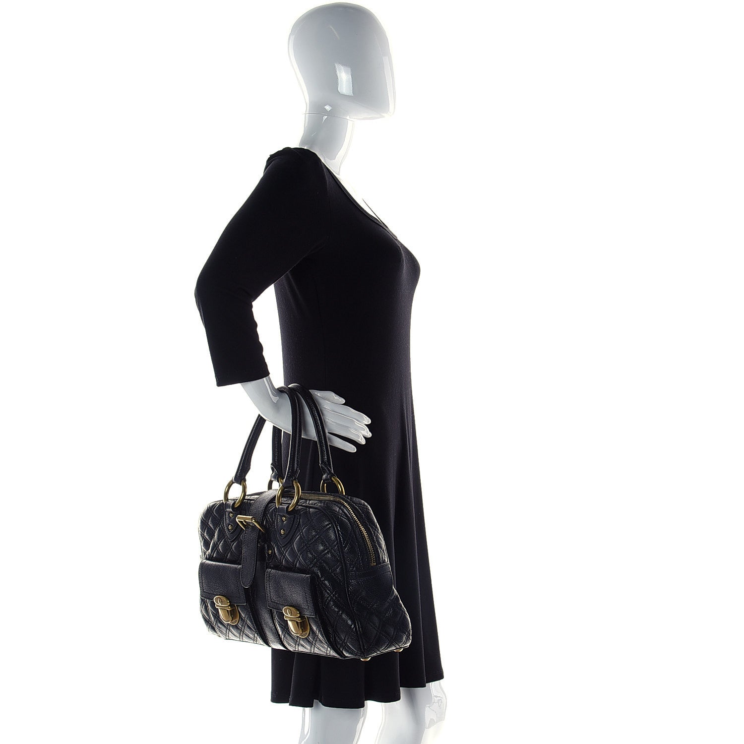 Marc Jacobs Calfskin Quilted Venetia Satchel Black 3 of 9